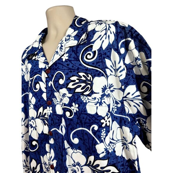 Mens Vintage Blue Floral Hawaiian Aloha Button Up Shirt 3X Pocket USA Cotton - Picture 3 of 7